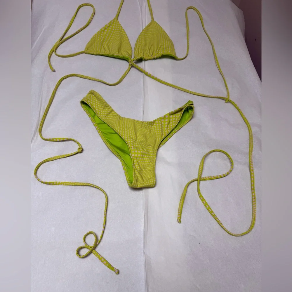 🟢Frankie's Neon Lime Triangle String tie around waist bikini Set 🟢